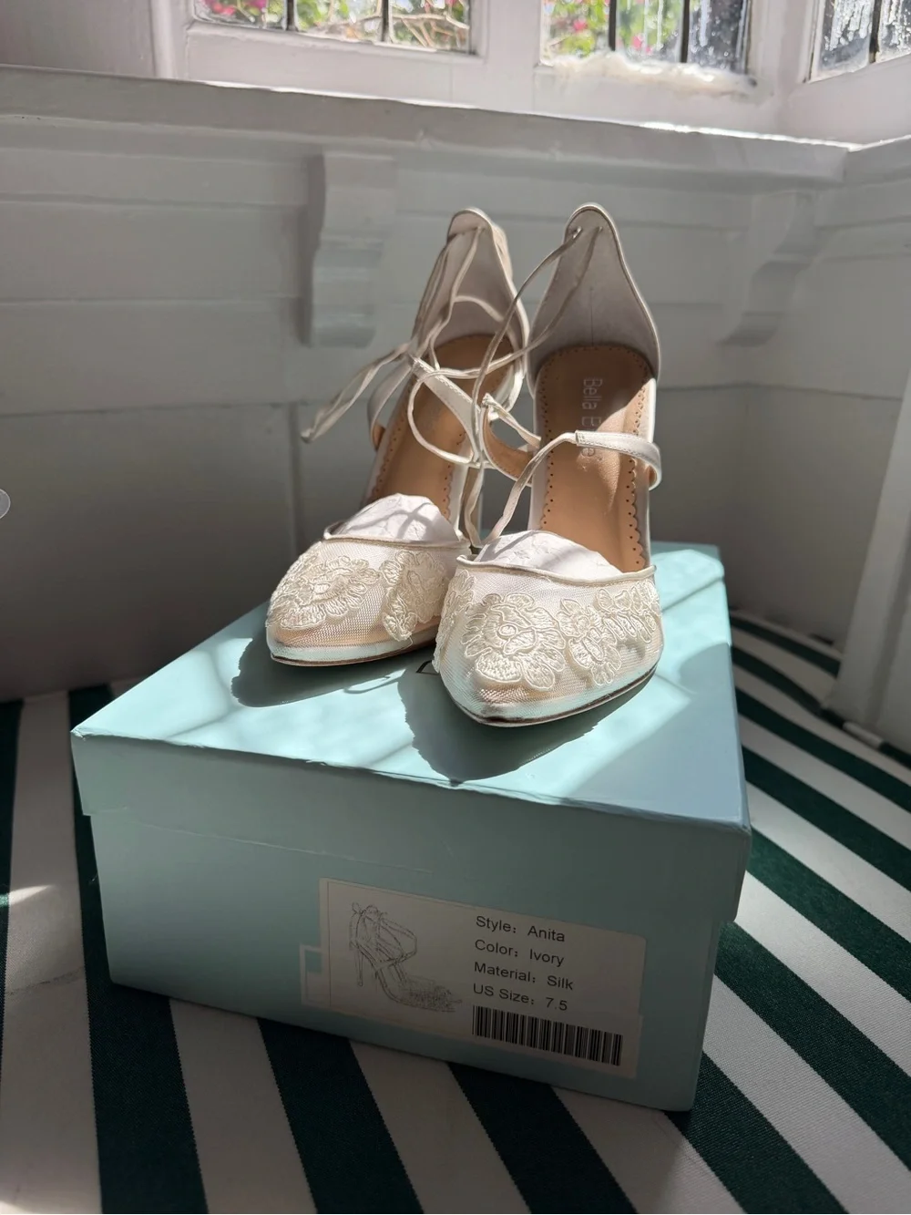 Bella Belle White Lace Pointed-Toe Heels with Ankle Tie